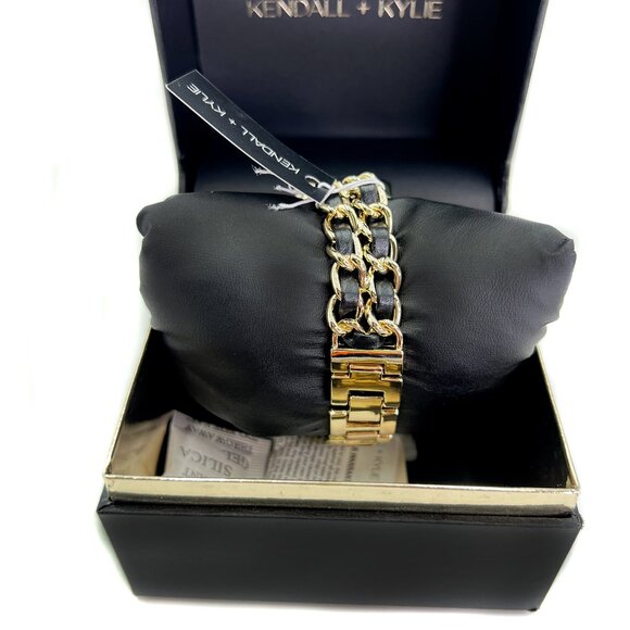 KENDALL + KYLIE Gold Rhinestone Fashion Watch with Double Chain Band NIB Gift - Picture 4 of 6